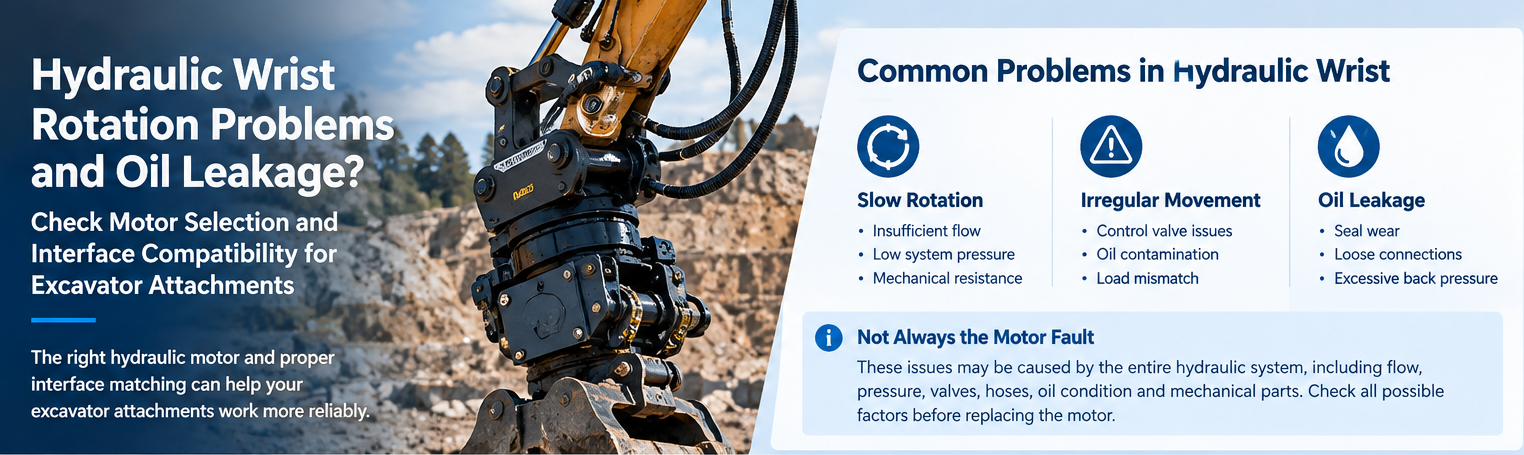آخرین وبلاگ های شرکت در مورد Hydraulic Wrist Rotation Problems and Oil Leakage: Checking Motor Selection and Interface Compatibility for Excavator Attachments